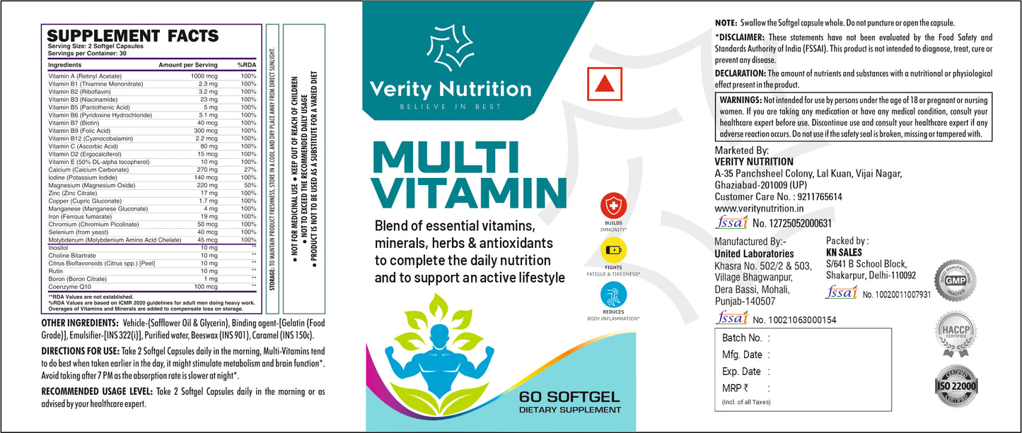 Verity Nutrition Multivitamin – 90 Tablets